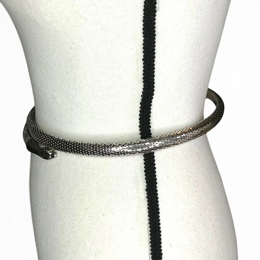 Vintage Whiting & Davis Silver Mesh Snake Wrap Belt Womens OS Flexible Serpent